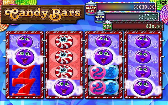 Das Bild zeigt den Spielautomaten Candy Bars. Der Spieler hat gerade gewonnen.