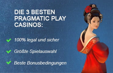 Das Bild zeigt einen Hinweis und Foto auf die 3 besten Pragmatic Play Casinos.